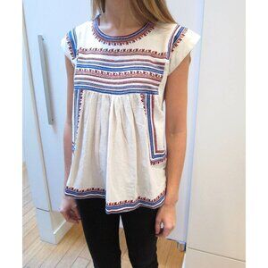 Isabel Marant Etoile "Dumas" Embroidered Raw Silk Top in Ivory, size 36 (size S)